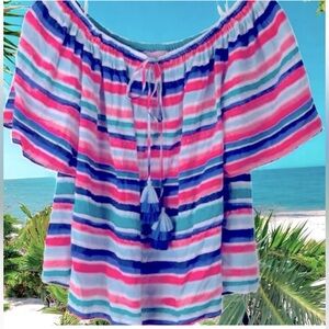 Lilly Pulitzer NWOT Size XS Off The Shoulder Sain Sandy Shell Stripe Top